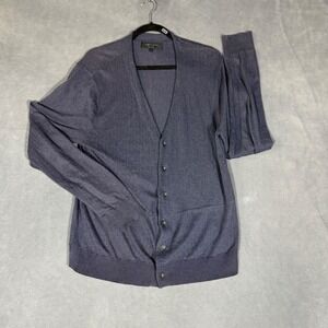 Rag & Bone Womens Navy Blue Ribbed 100% Cotton V-Neck Cardigan Sweater Large